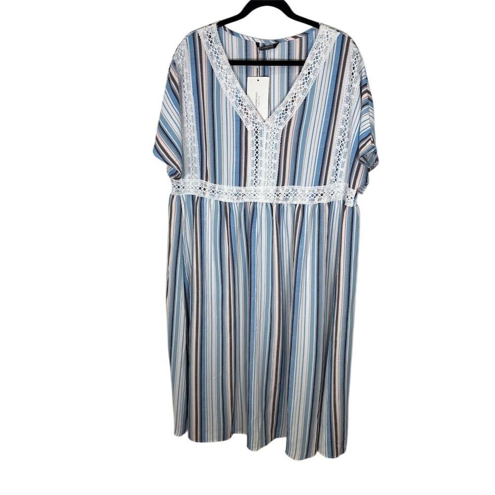 BloomChic Women's Size 16 Blue Striped V-Neck Midi Dress Casual